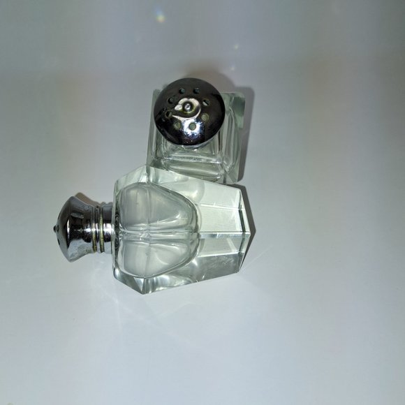 Vintage Glass Salt and Pepper Shakers with Silver Caps - Picture 2 of 2